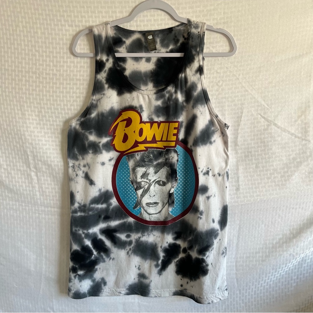 David Bowie Stardust Tye Dye Black and  White Tank Top Size Small